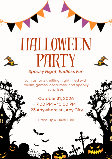 Editable Spooky Halloween Party Invitation Template