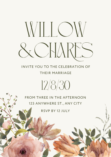 Earthy Watercolor Native Flowers Wedding Invitation Design