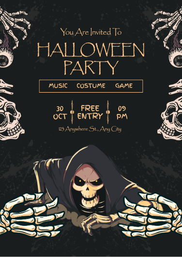 Spooky Black and Gold Halloween Party Invitation