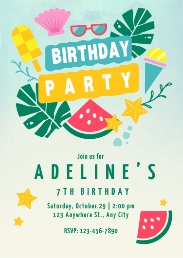 Modern Tropical 7th Birthday Party Invitation Template