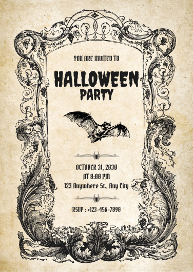 Black and White Illustrated Halloween Party Invitation