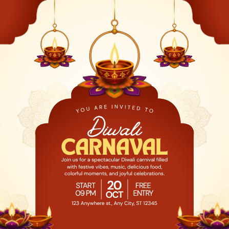 Brown and Gold Diwali Carnaval Invitation Template