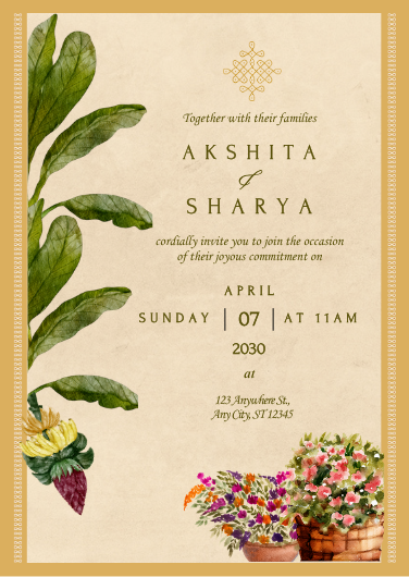 Editable Gold and Beige Traditional Wedding Invitation