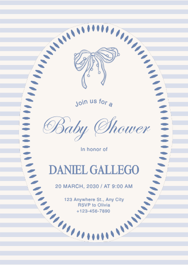 Blue and White Striped Traditional Baby Shower Invitation