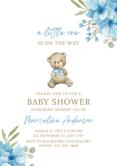 Delicate Blue & Gold Watercolor Baby Shower Invite