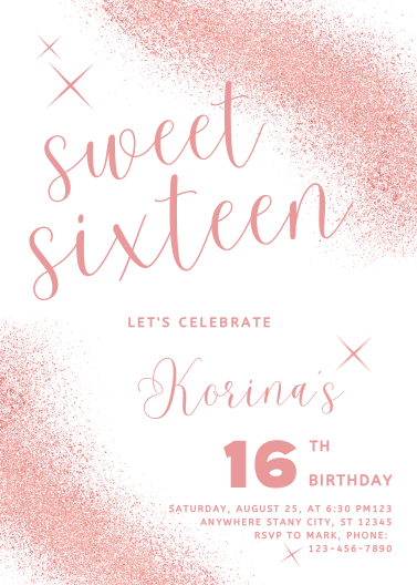 Trendy Pink Gold Sweet Sixteen Birthday Invitation