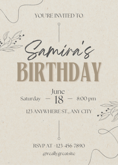 Minimalist Beige and Black Birthday Party Invitation