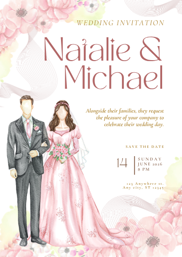 Elegant Pink Watercolor Wedding Invitation Template