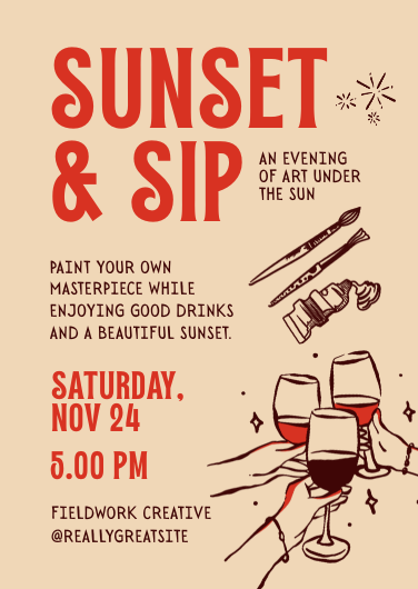 Beige and Orange Paint and Sip Invitation Template