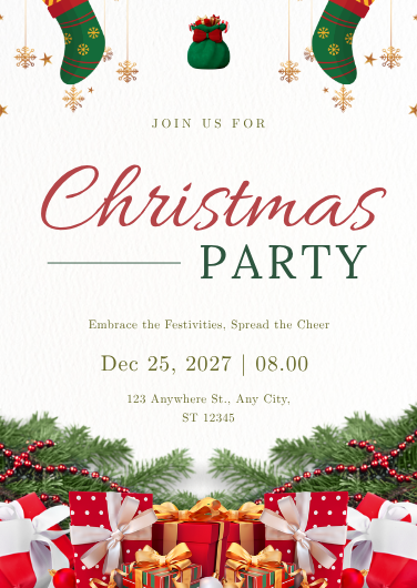 Red, Green & Gold Festive Christmas Party Invitation