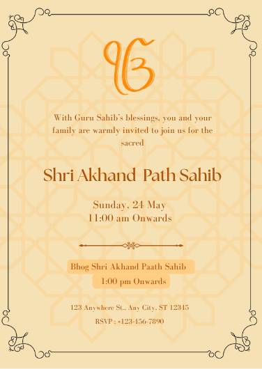 Traditional Shri Akhand Path Sahib Invitation Template