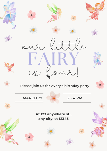 Watercolor Little Fairy Birthday Invitation Template