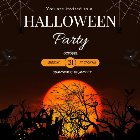 Black, Orange, and Red Spooky Halloween Party Invitation