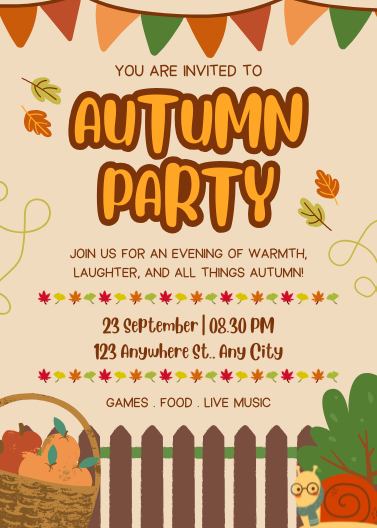 Orange Illustrative Autumn Party Invitation Template