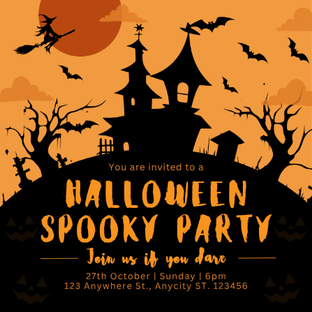 Orange and Black Spooky Halloween Party Invitation