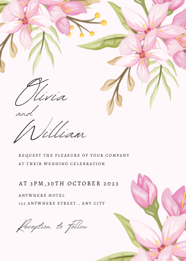 Elegant White and Pink Floral Wedding Invitation Template