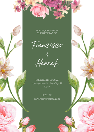 Vintage Green and White Floral Wedding Invitation