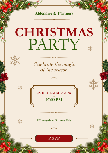 Classic Red, Green and Gold Christmas Party Invitation