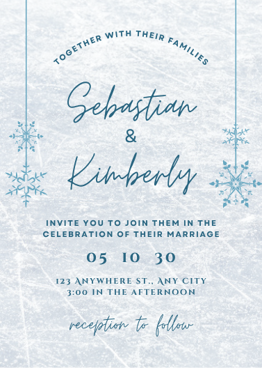 Blue and White Luxury Snow Winter Wedding Invitation Design