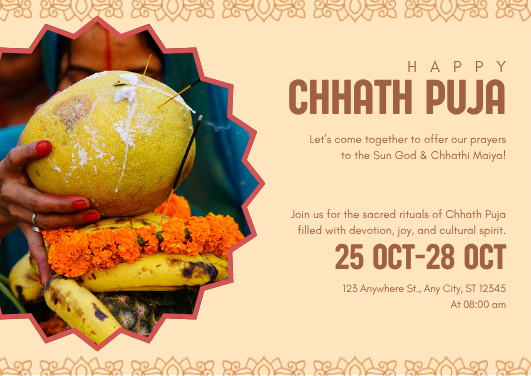 Yellow and Orange Traditional Chhath Puja Invitation