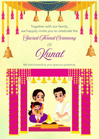 Gold and Pink Illustrated Sacred Thread Ceremony Invitation