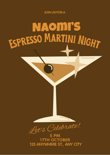 Retro Brown and Gold Cocktail Party Invitation Design