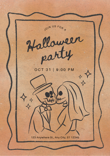 Beige and Black Retro Halloween Party Invitation
