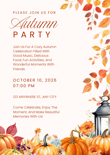 Cozy Orange and Gold Autumn Party Invitation Template