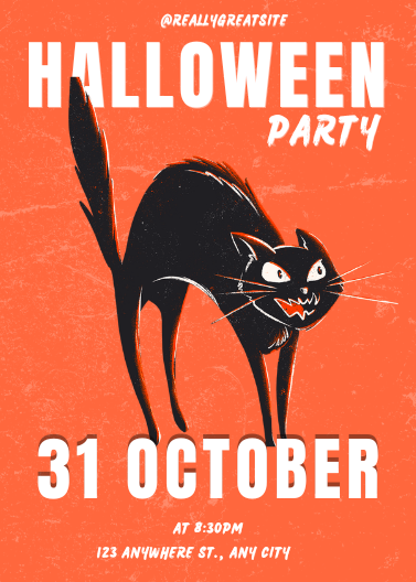 Bold Retro Black Cat Halloween Party Invitation Template