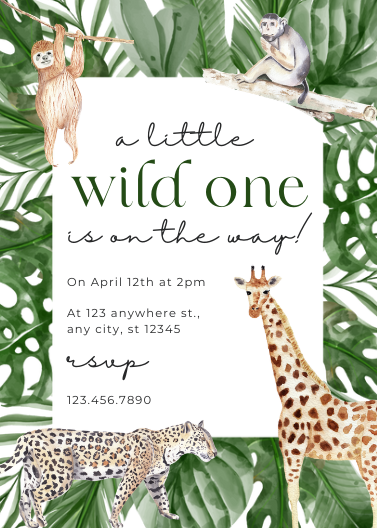 Wild One Safari Baby Shower Invitation Template