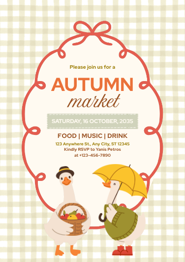 Red and Orange Illustrated Autumn Market Invitation Template
