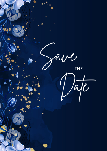 Blue Watercolor Floral Wedding Invitation Template