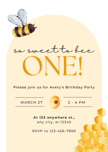 Editable Honey Bee 1st Birthday Invitation Template