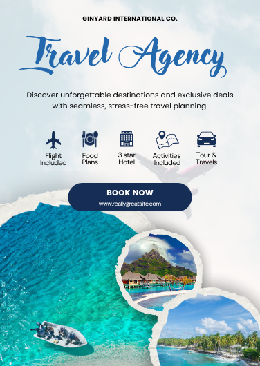 Modern Blue and White Travel Agency Flyer Template