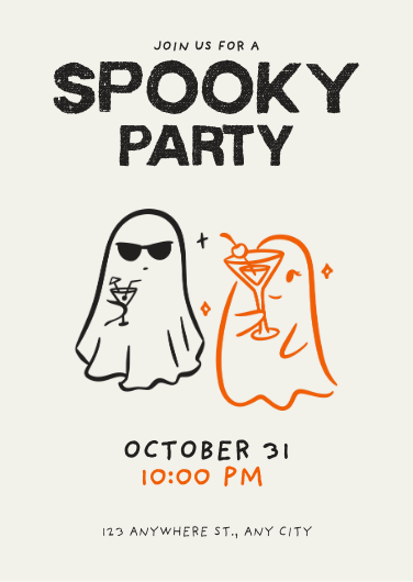 Minimalist Illustrated Ghost Halloween Party Invitation