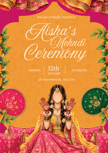 Vibrant Pakistani Mehndi Wedding Invitation Template