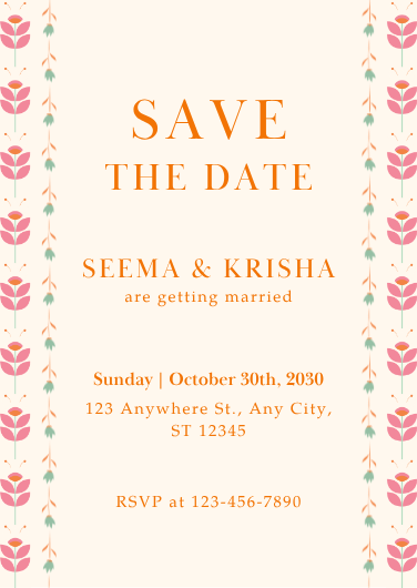 White and Orange Floral Save the Date Invitation Template