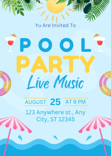 Playful Blue and Pink Pool Party Invitation Template