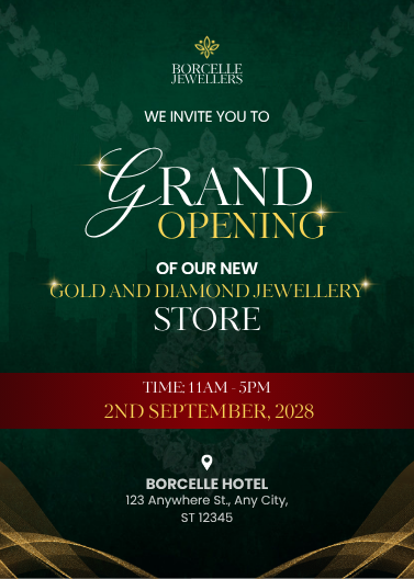Jewellery Store Opening Invitation with Black and Gold Decor