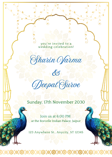 Elegant White and Gold Indian Wedding Invitation Design