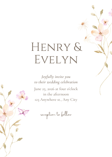 Elegant White Delicate Floral Wedding Invitation Template