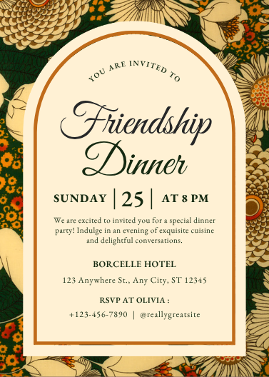 Green and Beige Friendship Dinner Party Invitation