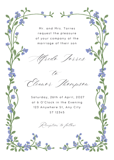 Elegant Green & Blue Floral Wedding Invitation