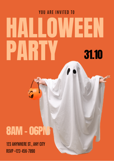 Bold Orange and Black Ghost Halloween Party Invitation