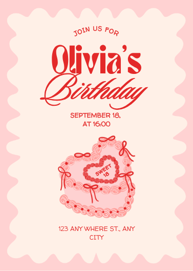 Red and Pink Illustrated Birthday Party Invitation