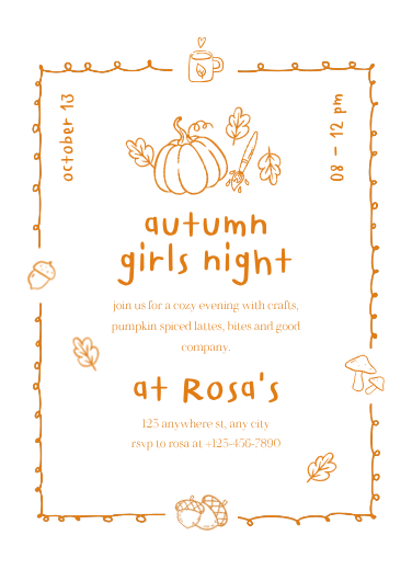 Minimalist Autumn Girls Night Invitation Template