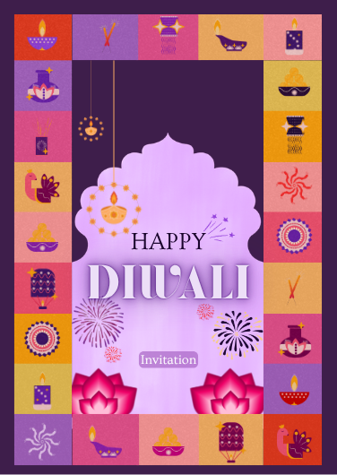 Pink, Gold and Purple Festive Diwali Invitation Design