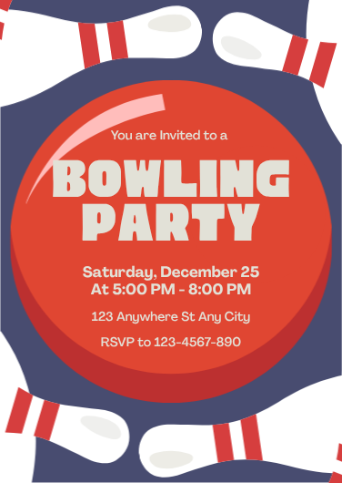 Red, White, and Blue Bowling Party Invitation Design
