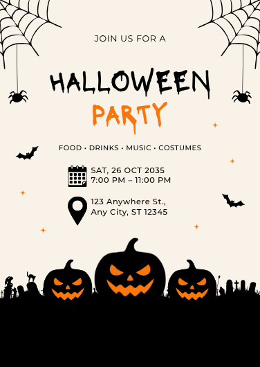 Black and Cream Halloween Party Invitation Design