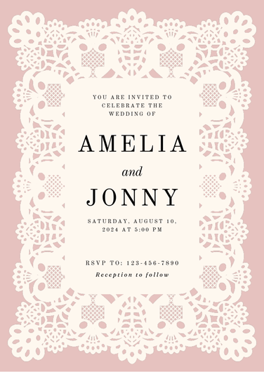Pink and White Vintage Lace Wedding Invitation Template